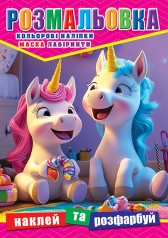 Раскраска "Єдинороги" 12 наклеек, обложка меловка, ч/б внутр. А4 31,1*21,3 см.