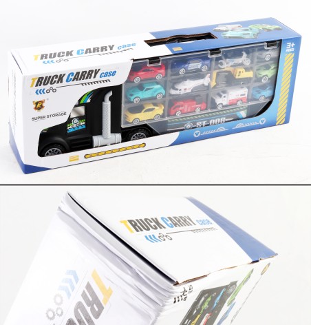 УЦЕНКА 20% Набір машинок трейлер, 49,5см,контейнер-гараж, транспорт 12шт, в кор-ке,51-18-10см 