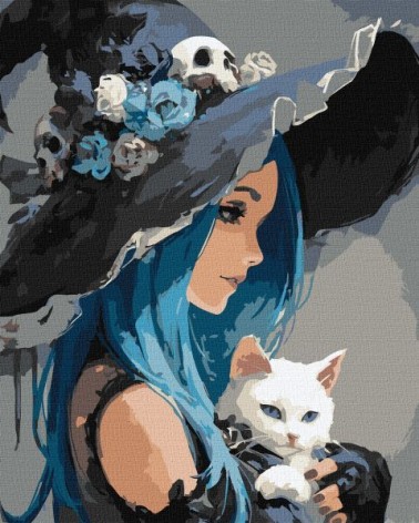 Картина по номерам - "Девушка с белым котом" ©art_selena_ua, 40х50см