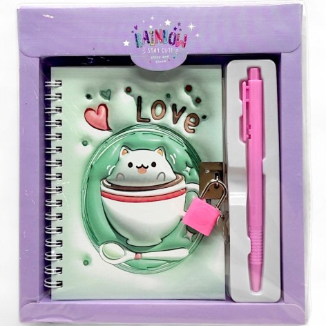 Набор "Котик 3D": блокнот на замочке 11х15 см, 48 л + шариковая ручка (микс видов)