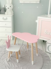 Стол облачко 46х70х40 и стульчик коронка 26.5х26х25, детский столик и стул для игр/занятий, розовый с белым