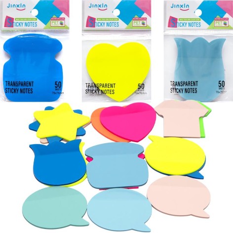 Стікери прозорі фігурні для нотаток 50 аркушів 76x76 мм кольорові (Р71-3)