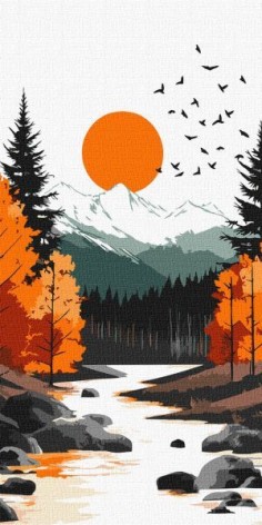 Картина по номерам - "Желтый месяц среди осеннего леса" ©art_selena_ua, 40х80см