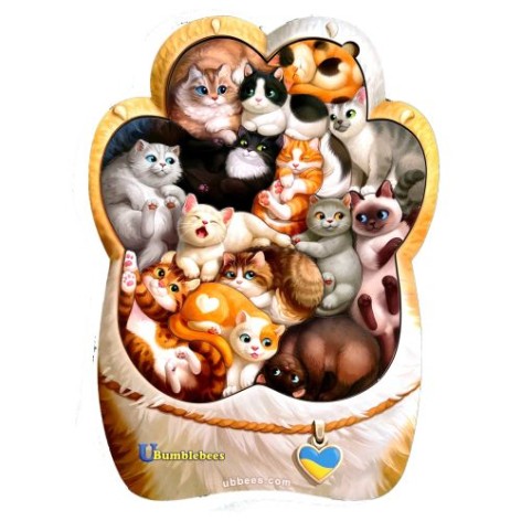 Дерев'яний пазл Ubee "Котики-муркотики" 14 котиків на вкладиші у формі лапки (ПСФ133)