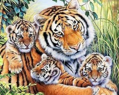 Набор для творчества алмазная картина Тигриная семья Strateg размером 40х50 см (SK85982)