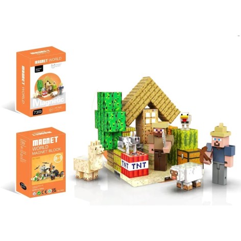 Магнітний конструктор Майнкрафт Ферма 73 магнітних кубика + фігурки, 18*11,2*7,2 см