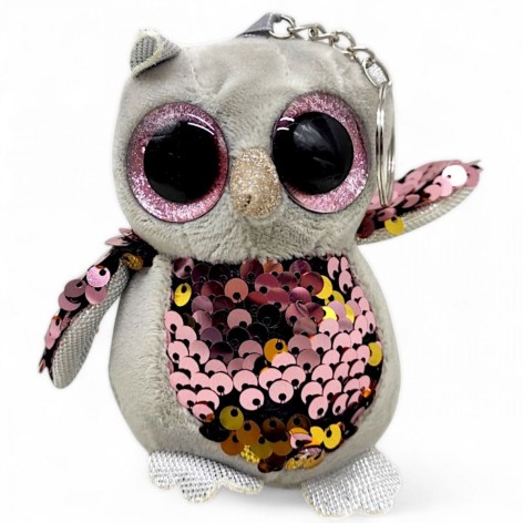 Брелок м'який "Сова-глазастик", 10 см, сіра