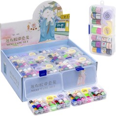 Скотч декоративний №77, 20 різних рулонів, ширина - 1,2 см, в диспенсері 