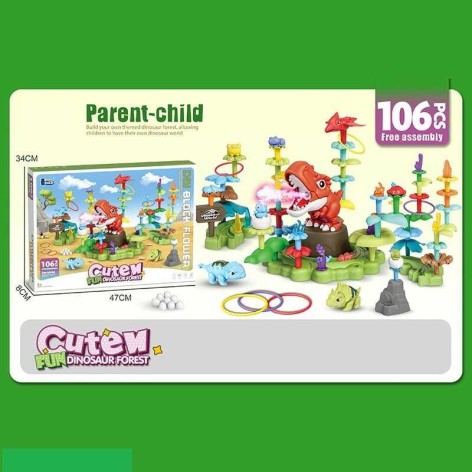 Конструктор 106 деталей, фигурка динозавра, встроенный аккумулятор: 3.7 V, подсветка, парогенерация, бутылочка, USB-кабель, в кор. 47*34*8см  /18/