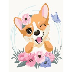 Картина за номерами: Корги у квіточках