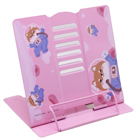 Подставка для книг металлическая Зверюшки в космосе розовая