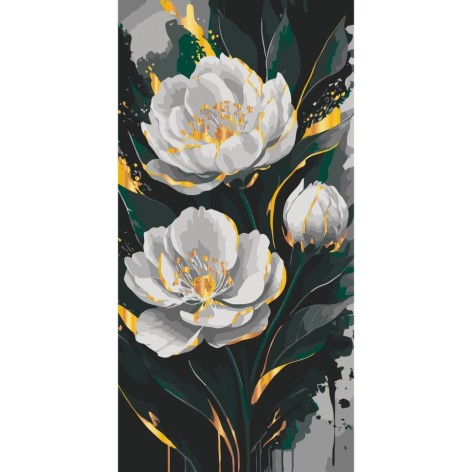 Картина по номерам с красками металлик "Золото пионов" 40х80 см