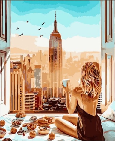 Набір для розпису по номерах Ранок у Нью-Йорк Strateg розміром 40х50 см (HH034)