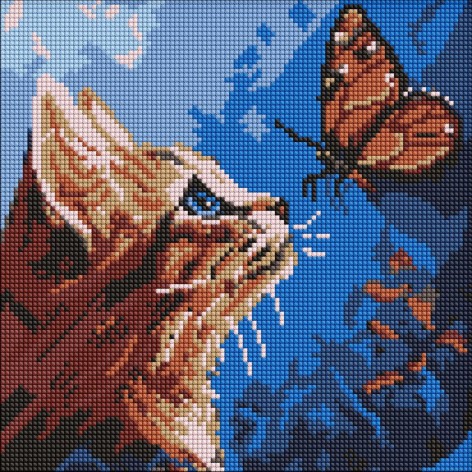 Алмазная мозаика "Котик и бабочка" 30х30см