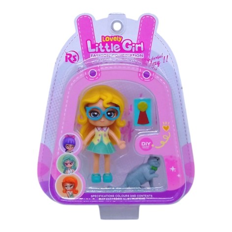 Лялька Little girl 9 см, з тваринкою (жовта)