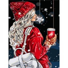 Картина по номерам Девушка с кофе 30х40