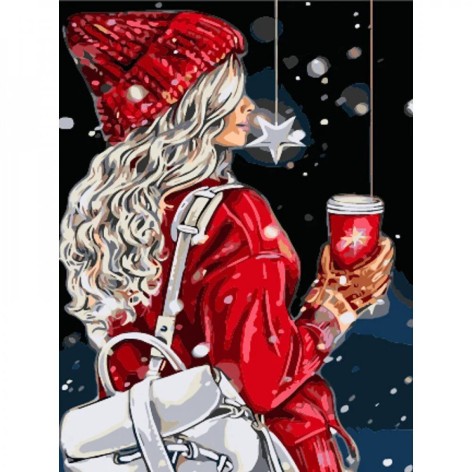 Картина по номерам Девушка с кофе 30х40