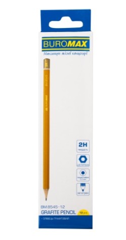 Графітовий олівець Professional 2H, жовтий, без гумки, коробка 12 шт. в коробці