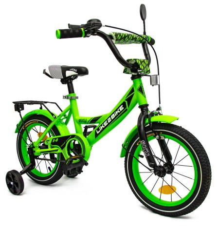 Велосипед дитячий 2-х коліс.14'' Like2bike Sky, зелений, рама сталь, з дзвінком, руч.гальмо, збірка 75% /1/