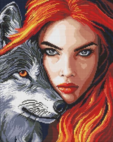 Алмазная мозаика - "Рыжая с волком" ©art_selena_ua, 40х50см