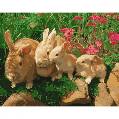 Картина за номерами Сім'я кроликів Strateg з лаком та рівнем розміром 40х50 см (SY6583)