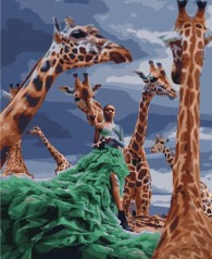 Набор для росписи по номерам Девушка из жирафов Strateg размером 40х50 см (HH015)