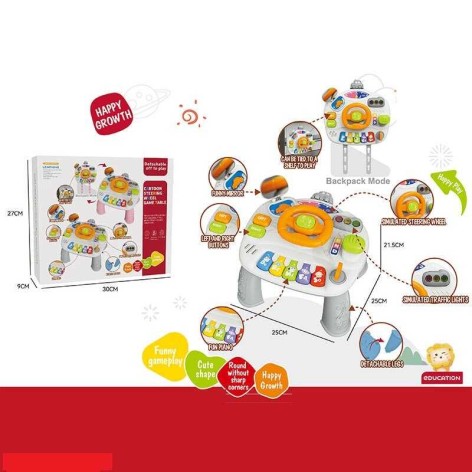 Ігровий музичний столик кермо із сигналом, 5 клавіш піаніно з нотами, звук газу, поворотників, ключ запалювання, дзеркальце, ремінці, в кор. /24/