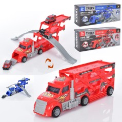 Трейлер 31см, машинки (мет) 7см 3шт, 2 види (поліц,пожеж), в кор-ці 34-13-8,5см 