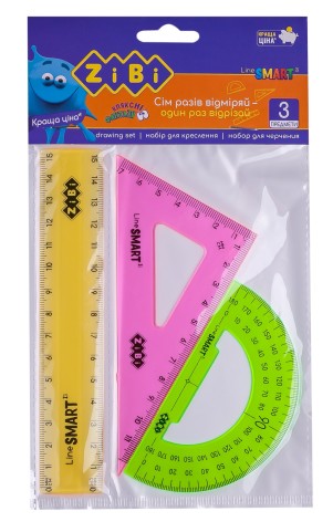 Комплект: лінійка 15см, косинець, транспортир, неонового кольору, прозорі, SMART Line