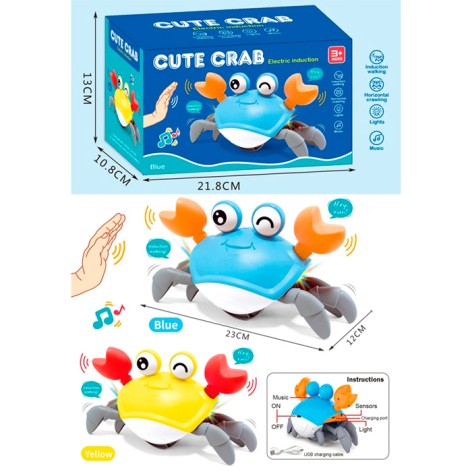 Музыкальная игрушка краб, 23см, реагирует на руку, бегает, аккумулятор, USBзарядное, музыка, свет, 2 цвета, в кор-ке, 22-13-11см 