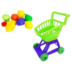 Тележка покупателя с фруктами красный салатово-синий