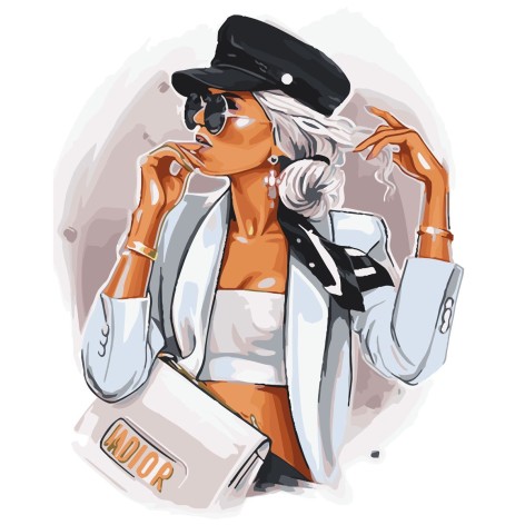 Картина по номерах 0010 ОРТ кол. Стильна дівчина в білому 40*50