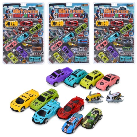 Набір машинок інерція, машинка 10шт (від 6см), літак 5см 2шт, мікс видів, у слюді, 28-42-3см /60/