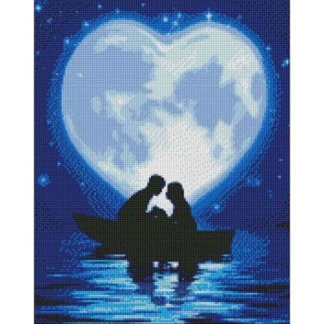 Алмазная мозаика "Поцелуй под луной" 40х50см