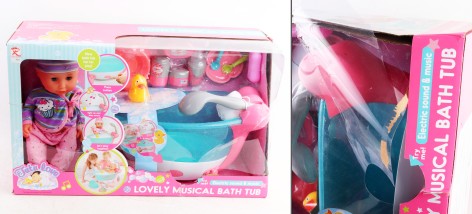 УЦЕНКА 20% Пупс пьет из бутылочки, ходит на горшок, ванна, льется вода, звук, подсветка, аксессуары, высота 35 см, в кор. /6/