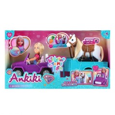 Кукла с аксессуарами высота куклы 13 см, машинка с прицепом, лошадь, макет морковки, в кор. /18/