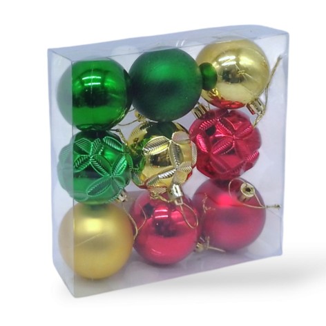 Новорічні прикраси іграшки на ялинку, кульки, 9 штук, D=6 см, у слюді