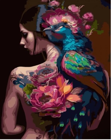 Набор для росписи по номерам Девушка и павлин Strateg размером 40х50 см (GS1320)