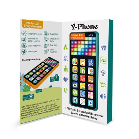 Телефон мобільний 6-13-1,5см, акум, музика,звук(англ), світло, електронна гра, регулятор гучності, TPCвхід, 2 кольори, в кор-ці, 9,5-16,5-1,5см 