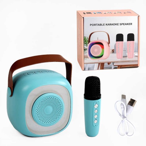 Караоке ЦВЕТ ГОЛУБОЙ Bluetooth, AUX, микрофон, поддержка TFcard, подсветка, в кор. 
