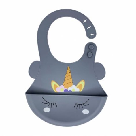 Слюнявчик силиконовый "Единорожка", темно-серый