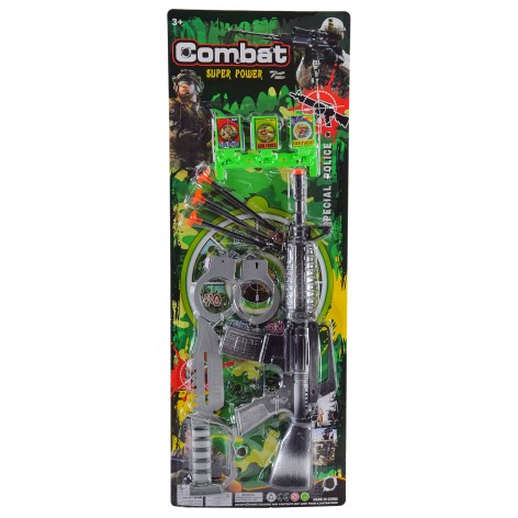 Полицейский набор автомат, 3 снаряда на присоске, нож, наручники, планш. 23*3,5*64см /120-2/