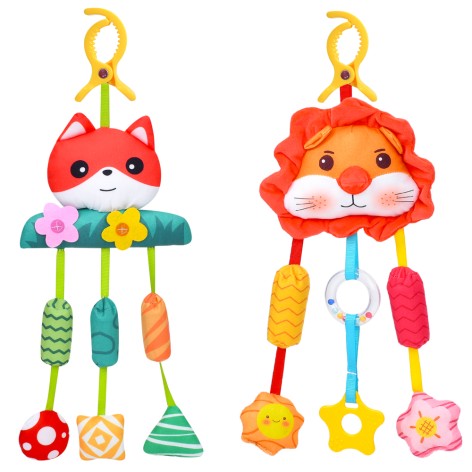 Підвіска м'яка на коляску/на ліжко, 42см, звук, 2 види(лев, лисичка), у п/е 30-22-4см 