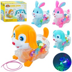 Музична іграшка 19см (кролик, песик), шестерні, музика, світло, 2 види по 2 кольори, на бат-ці, в кор-ці, 20-16-10,5 см 
