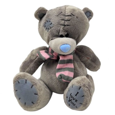 Мягкая игрушка "Мишка в шарфе", 19 см темно-серий