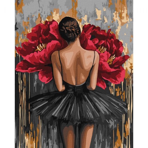 Картина по номерах з фарбами металік "Балерина з червоними півоніями" 40х50 см