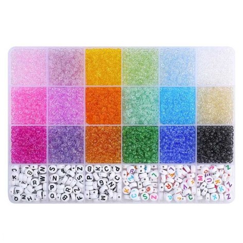 Набір бісеру у пластиковому боксі-органайзері, класичні намистини та намистини з літерами 1199-316