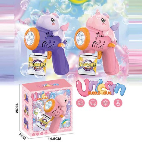 Пистолет с мыльными пузырями 2 вида, автоматический принцип работы, подсветка, бутылочка с мыльным раствором, в кор. /96-2/