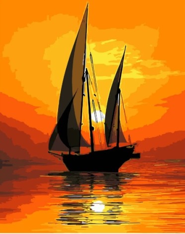 Набір для розпису по номерах Парусник на заході Strateg розміром 40х50 см (DY026)