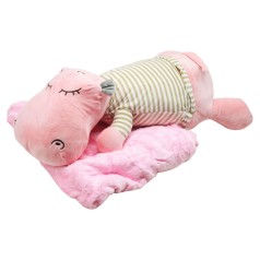 Бегемотик мягкий 65 см с пледом (174 x 104 см), Розовый